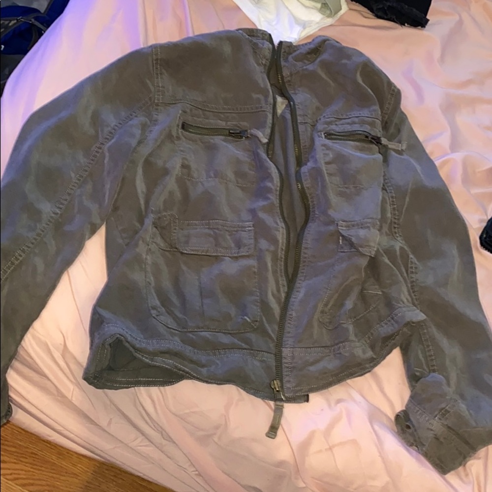 army green zip-up jacket